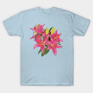 Stargazer Lily Flowers Digital Painting T-Shirt